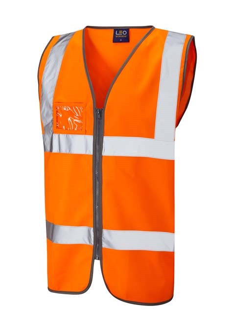 LEO WORKWEAR RUMSAM ISO 20471 Cl 2 Waistcoat Zip &amp; ID Pocket